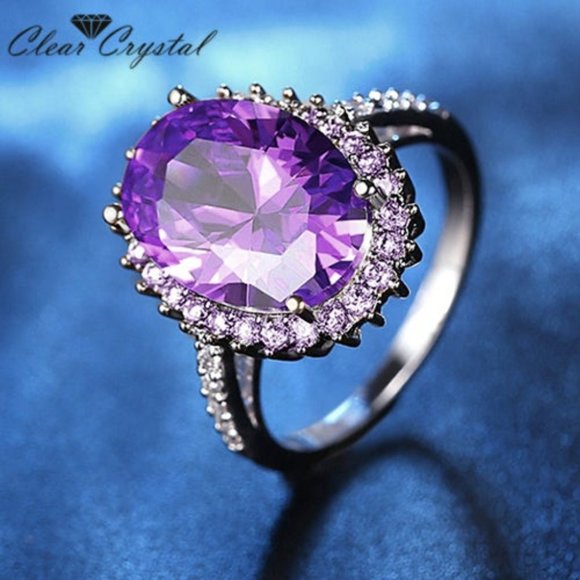 Stunning Purple Oval Zircon Silver Ring - Picture 3 of 5